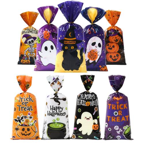 25/50/100pcs Halloween Ghost Cat Gift Bags Candy Cookie Pack