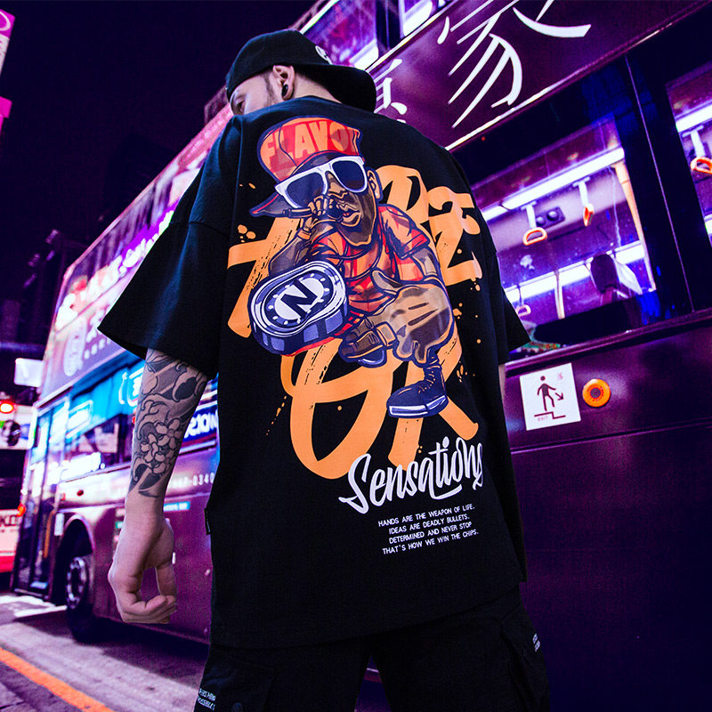 欧美街头潮胖子大码男装情侣装半袖hiphop国潮oversize嘻哈短袖男