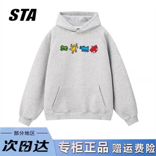 STA旗舰店美式潮牌小众设计连帽卫衣男女秋冬季情侣宽松灰色外套