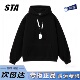 STA旗舰店美式 潮牌小众设计感连帽卫衣男女纯棉情侣黑色加绒外套