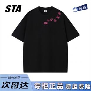 小众设计感宽松黑色t恤 男女夏季 STA旗舰店美式 潮牌重磅纯棉短袖
