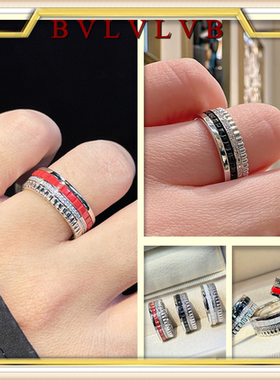 BVLVLVB高端陶瓷转动戒指V金不褪色齿轮时来运转黑白陶瓷指环男女