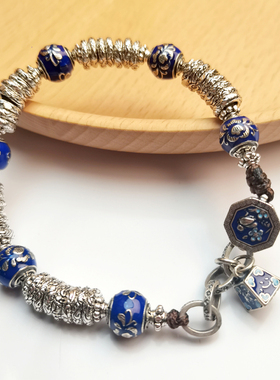 38.6克S925纯银珐琅手链牡丹珠多圈圈环复古民族国风秤心如意手串