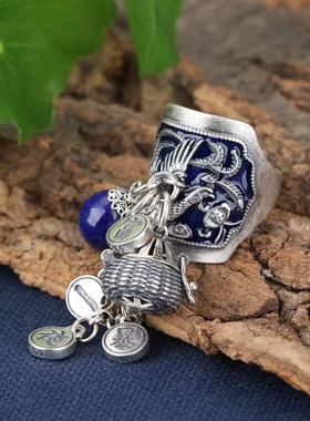 天然青金石戒指重工纯银原创设计