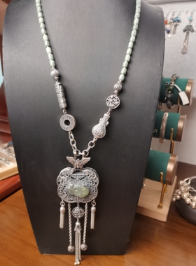 国风老银纯手工2025年新款民族风重工翡翠竹节项链毛衣链