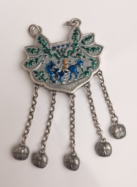 S925纯银烧蓝吊坠麒麟送子25克女生复古民族风