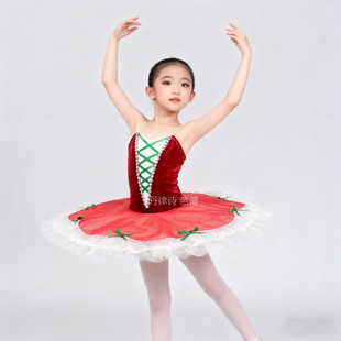 【丹律诗】简单款红色儿童小红帽芭蕾舞tutu裙樱桃小萝卜演出服