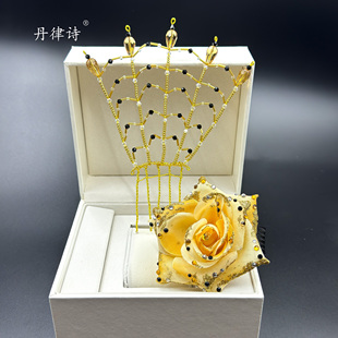 丹律诗出品手工定制芭蕾头饰黄金色搭配玫瑰花帕基塔芭蕾舞配件