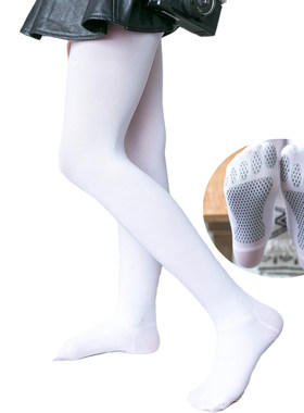 白色天鹅绒脚底防滑女童连裤袜