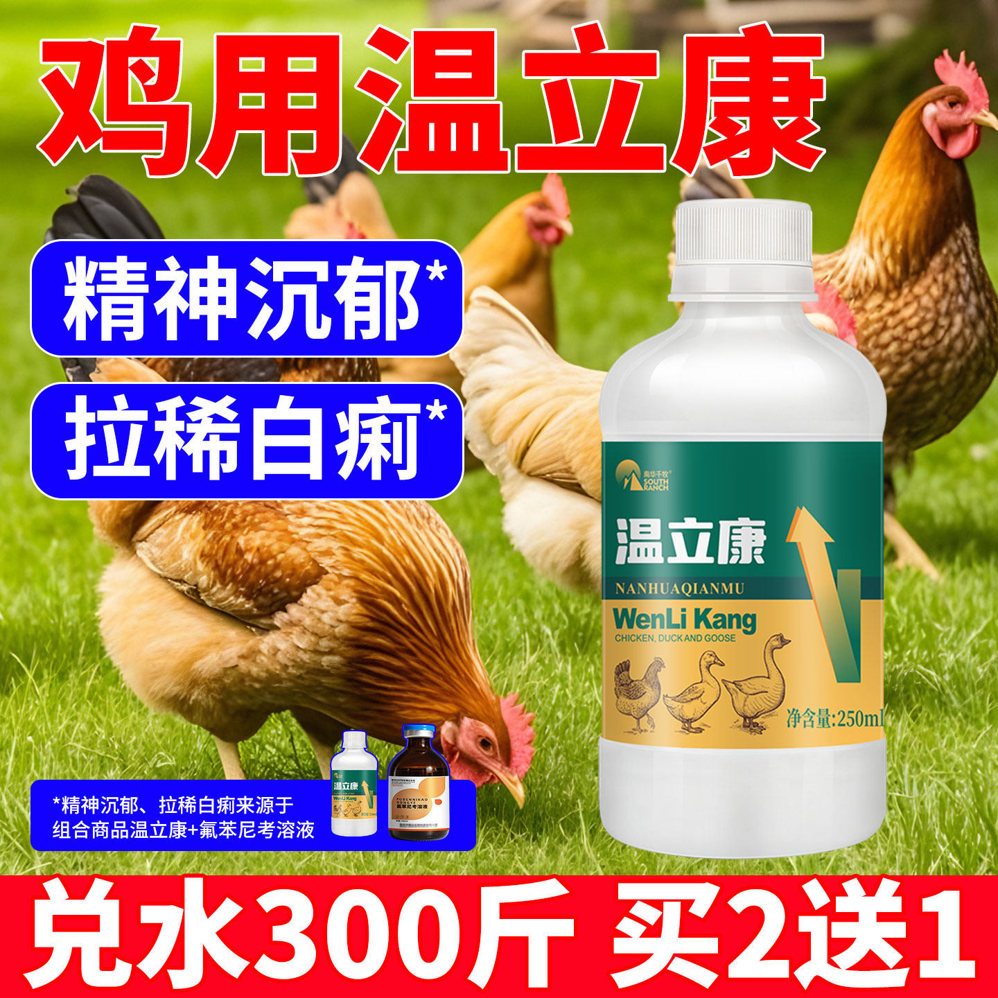 兽用温立康正品养鸡专用药鸡鸭鹅鸽子养殖拉稀药无精打采呆立不食