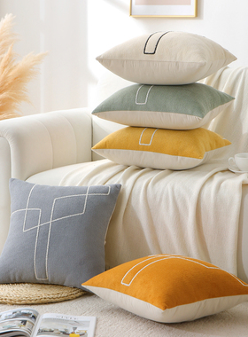 几何线条抱枕套奶油风北欧中古美拉德沙发靠垫家居装饰方形腰靠枕
