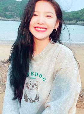 凡人歌章若楠明星同款灰色圆领卫衣女宽松独特超好看春秋外套上衣