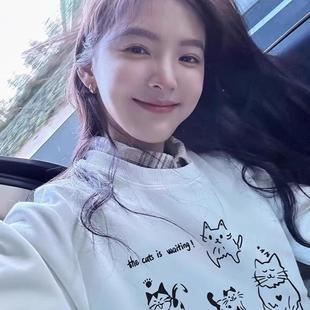 凡人歌章若楠李晓悦明星同款白色春秋款圆领卫衣女韩版小个子衣服
