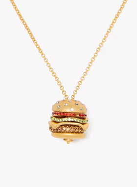 kate spade镀金镶钻汉堡项链耳钉套装food burger女轻奢气质礼物
