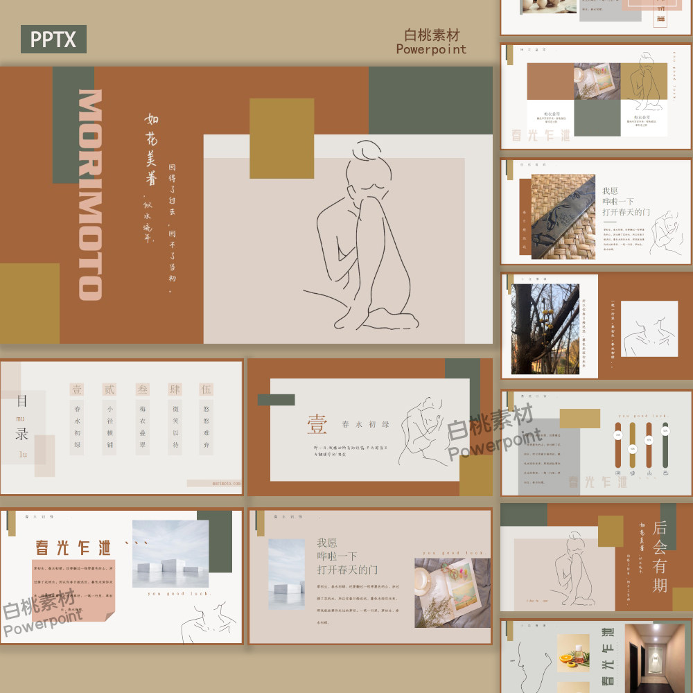 ppt模板复古简约ins抽象艺术创意推荐工作汇报素材通用总结作品集