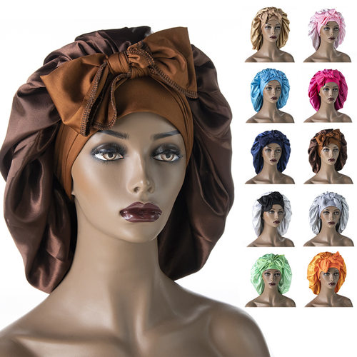 silk hair bonnet Satin Bonnets Cap Night Sleep Hat Hair Bon