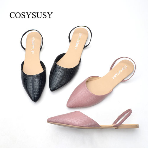 女鞋尖头两穿凉鞋新款石头纹平底鞋女平跟单鞋女women flat shoes