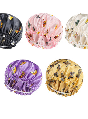 nightcap shower cap women 纯色浴帽时尚缎面宽边睡帽女士化疗帽