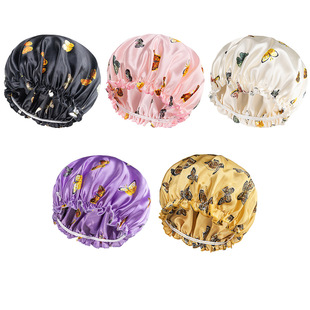 nightcap shower cap women 纯色浴帽时尚缎面宽边睡帽女士化疗帽