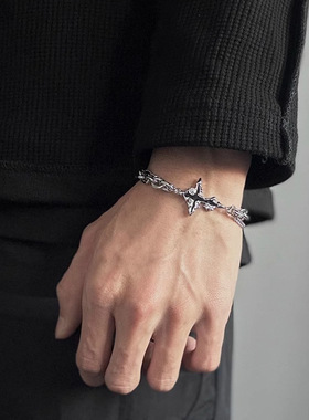 嘻哈溶解暗黑十字架手链男款百搭小众设计高级感美式钛钢男生潮流
