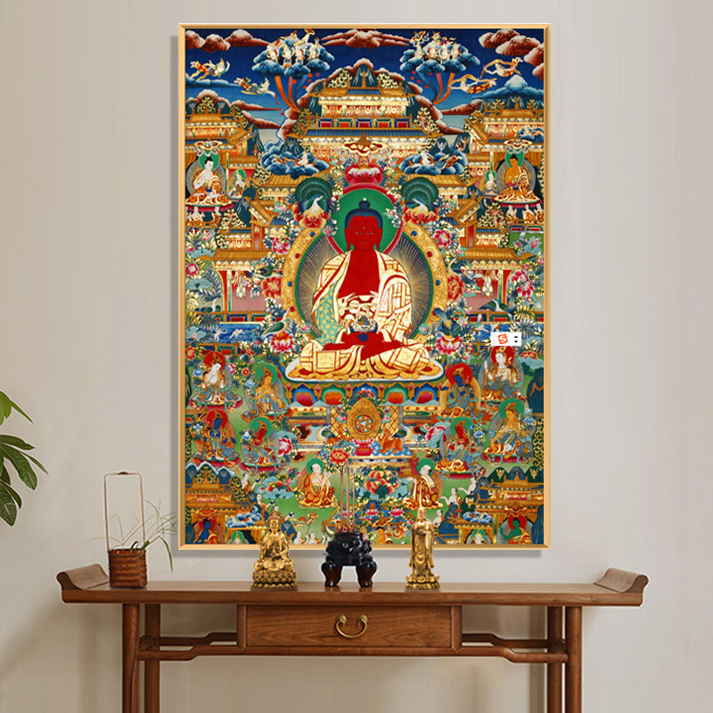 中式佛像画唐卡玄关过道装饰画客厅佛堂中堂画藏传药师佛坛城挂画