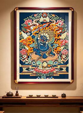 不动明王不动尊菩萨唐卡装饰画藏式题材带框挂画茶室禅意背景复刻