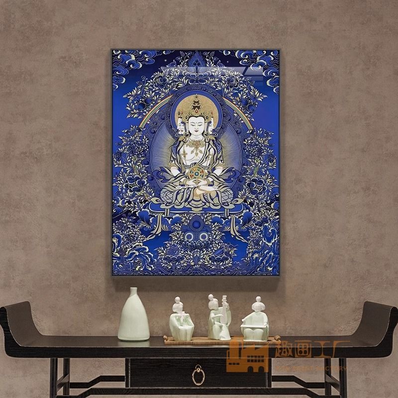 大日如来守护神佛像挂画红蓝藏唐卡装饰玄关客厅茶室禅意供奉佛堂