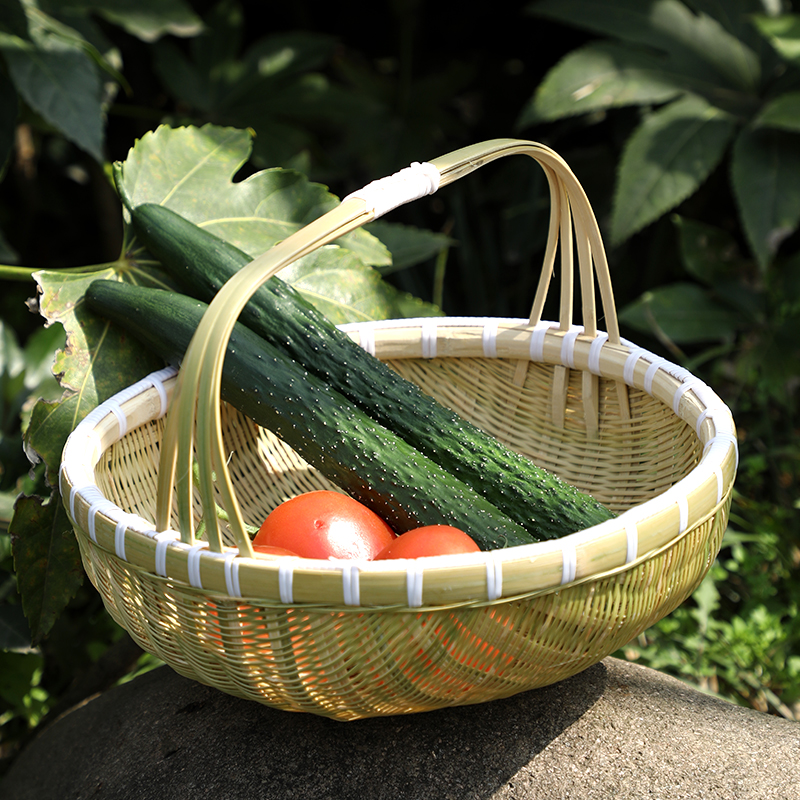 纯手工竹编制品 手提篮 家用编织收纳筐菜篮子购物篮水果篮馒头筐