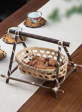 创意手工竹编篮子餐厅酒店家用点心干果收纳小竹篮零食水果茶点盘