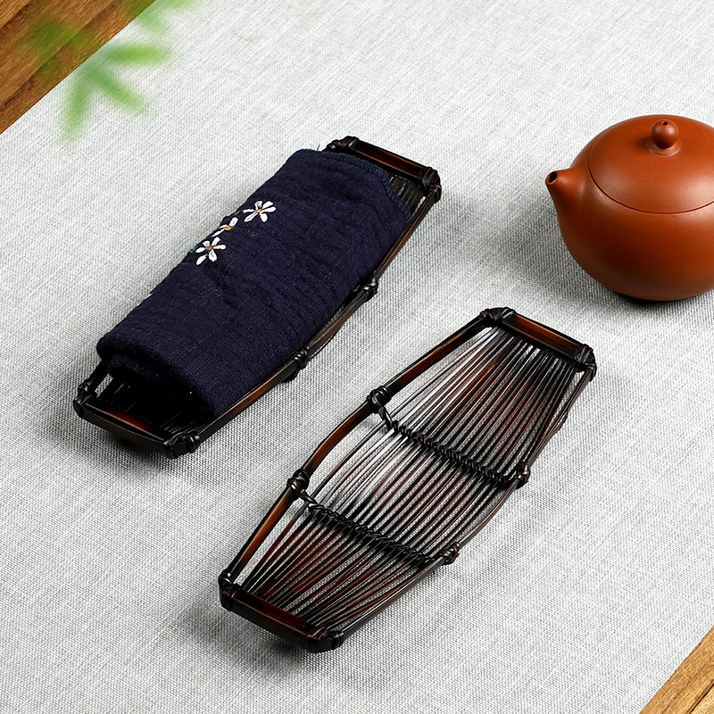日式大漆竹编茶巾托复古茶点盘