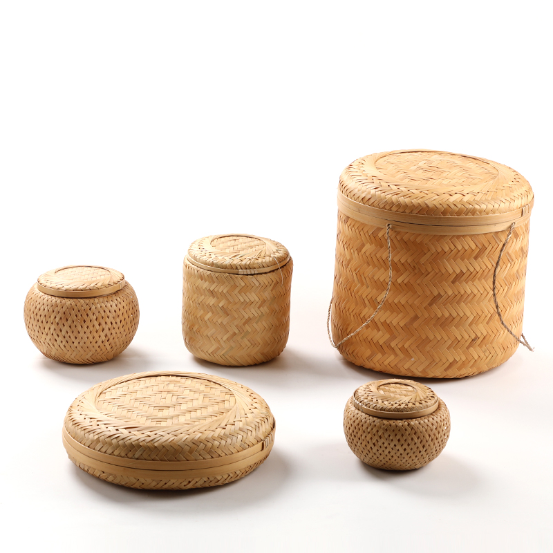 纯手工竹编带盖创意普洱茶盒