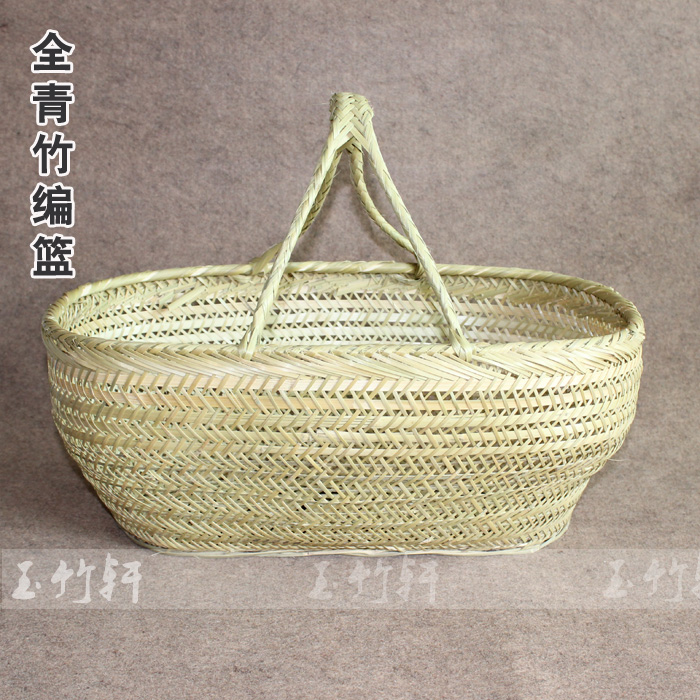 纯手工编织 全青竹编篮子 菜篮子 购物篮 收纳篮大水果篮 竹篮子