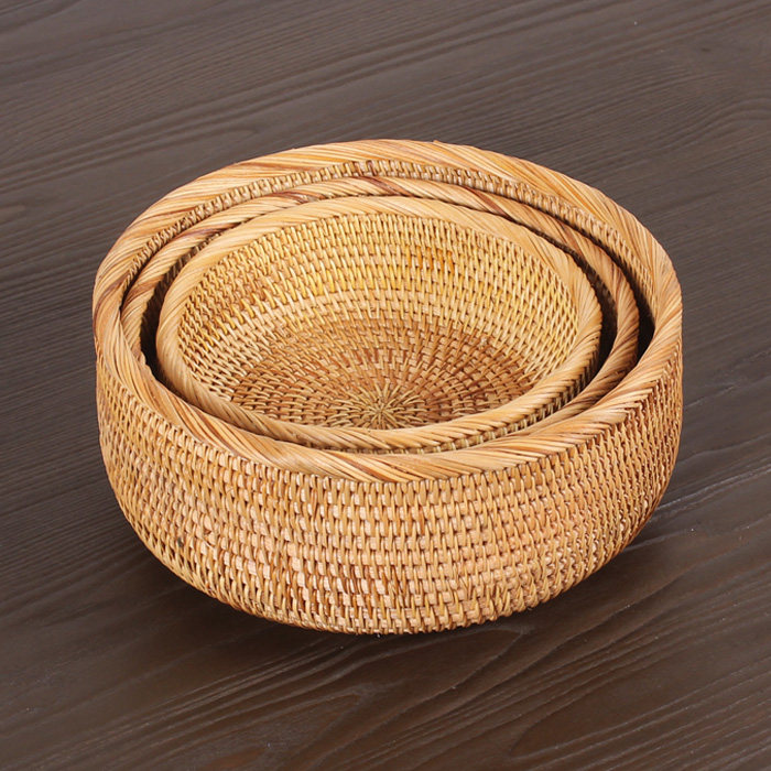 手工藤编果盘 越南秋藤 中式茶点盒  水果篮 复古干果盆 茶道零配
