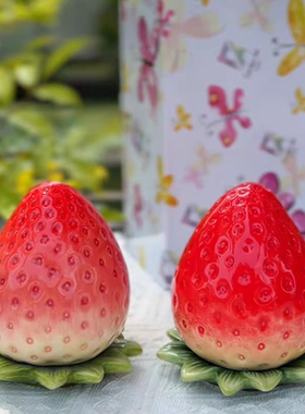 草莓牙签盒陶瓷迷你便携牙签罐釉下彩草莓牙签创意高级感桌面摆件