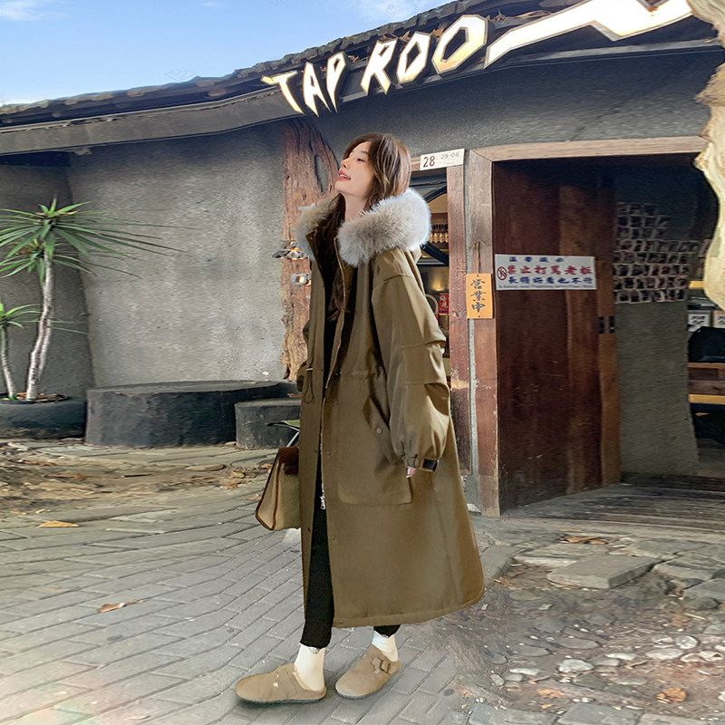 高级感毛领连帽派克服外套女秋冬2025新款工装风显瘦时髦棉服外套,女装派克服,2C226