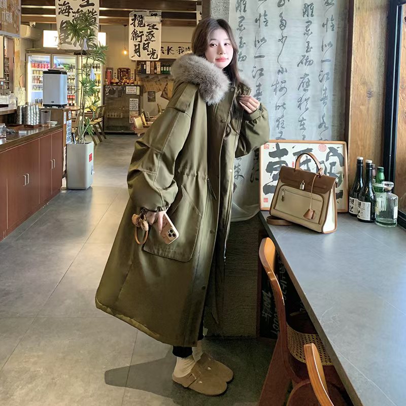 高级感毛领连帽派克服外套女秋冬2025新款工装风显瘦时髦棉服外套,女装派克服,2C226