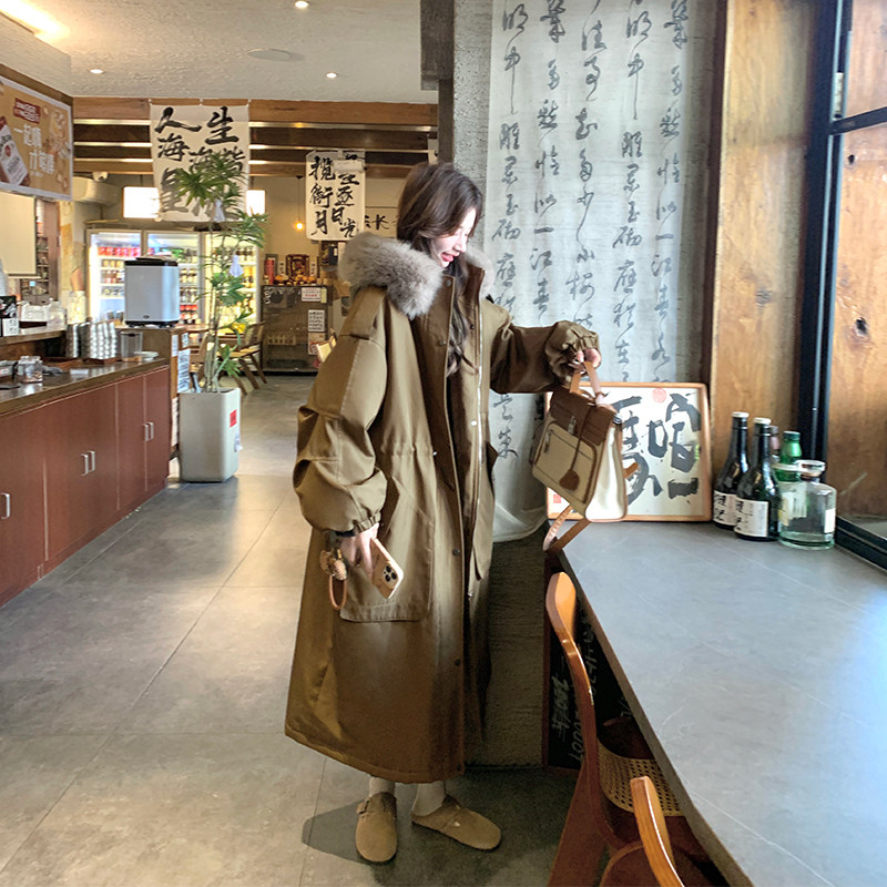 高级感毛领连帽派克服外套女秋冬2025新款工装风显瘦时髦棉服外套,女装派克服,2C226