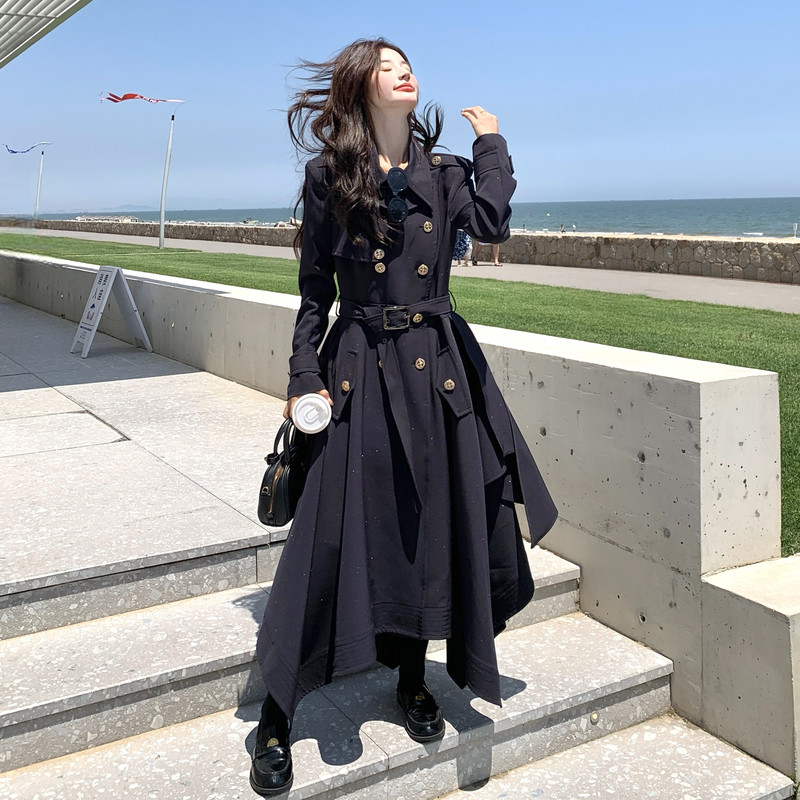 黑色设计感扣袢袖口风衣外套女秋季2025流行高级感巨好看休闲大衣,女装连衣裙,2C226