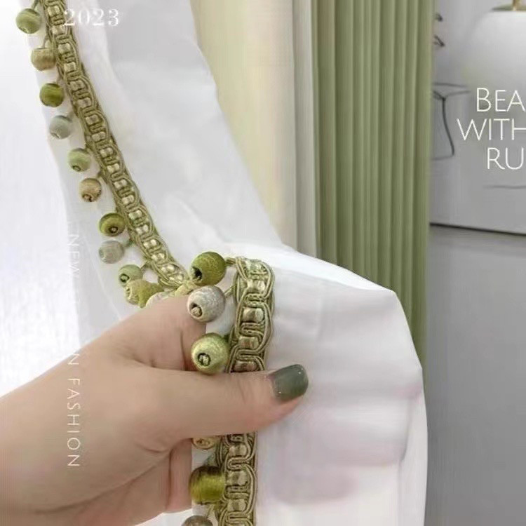 川越窗帘花边立边高密精致手工欧式包丝小木珠窗帘辅料配件可零剪