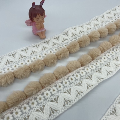 可零剪宽9CM窗帘花边新款毛毛球蕾丝水溶法式家纺宽边装饰辅料DIY