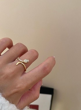 欧美气质简约蛇形锆石开口戒指百搭轻奢复古网红个性ins冷淡风潮