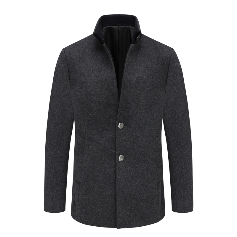 深灰色毛呢大衣50％羊毛立领