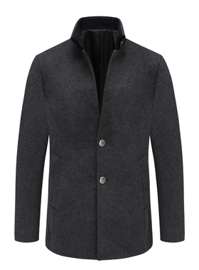 AB201邦纳换季断码清仓秋冬男简约休闲深灰色立领50％羊毛呢大衣