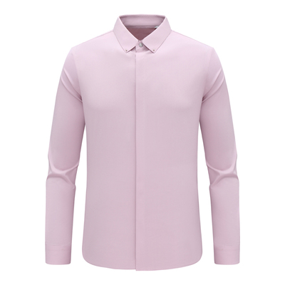 职业清新藕粉色舒适弹力长袖衬衫