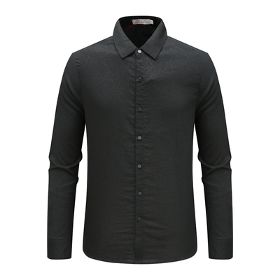 绅士休闲黑色精致提花长袖衬衫
