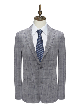 B1582鸟断码清仓春秋男士商务正装灰色格子两粒扣双开衩羊毛西服