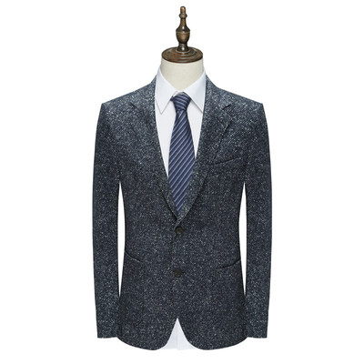 商务绅士两粒扣无开衩灰蓝西服