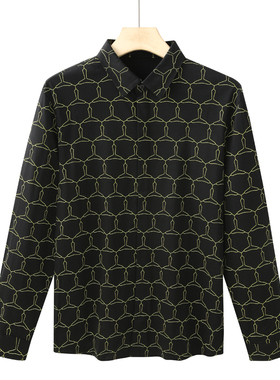 CA356 卡换季断码清仓男士商务休闲全棉黑色印花翻领长袖针织衬衫