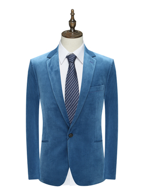 SL7仕东断码清仓春秋款男士时尚商务礼服绒面蓝色一粒扣西服外套