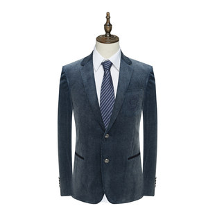 PL253皮断码 商务休闲舒适绒面深蓝色两粒扣西服外套 清仓春秋男士